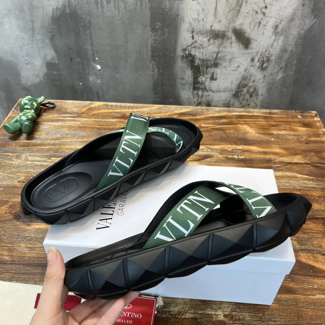 Valentino Garavani VLTN Black Green Sandals