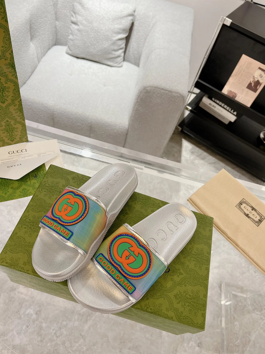 Gucci GG Pink Blue Green White Slides