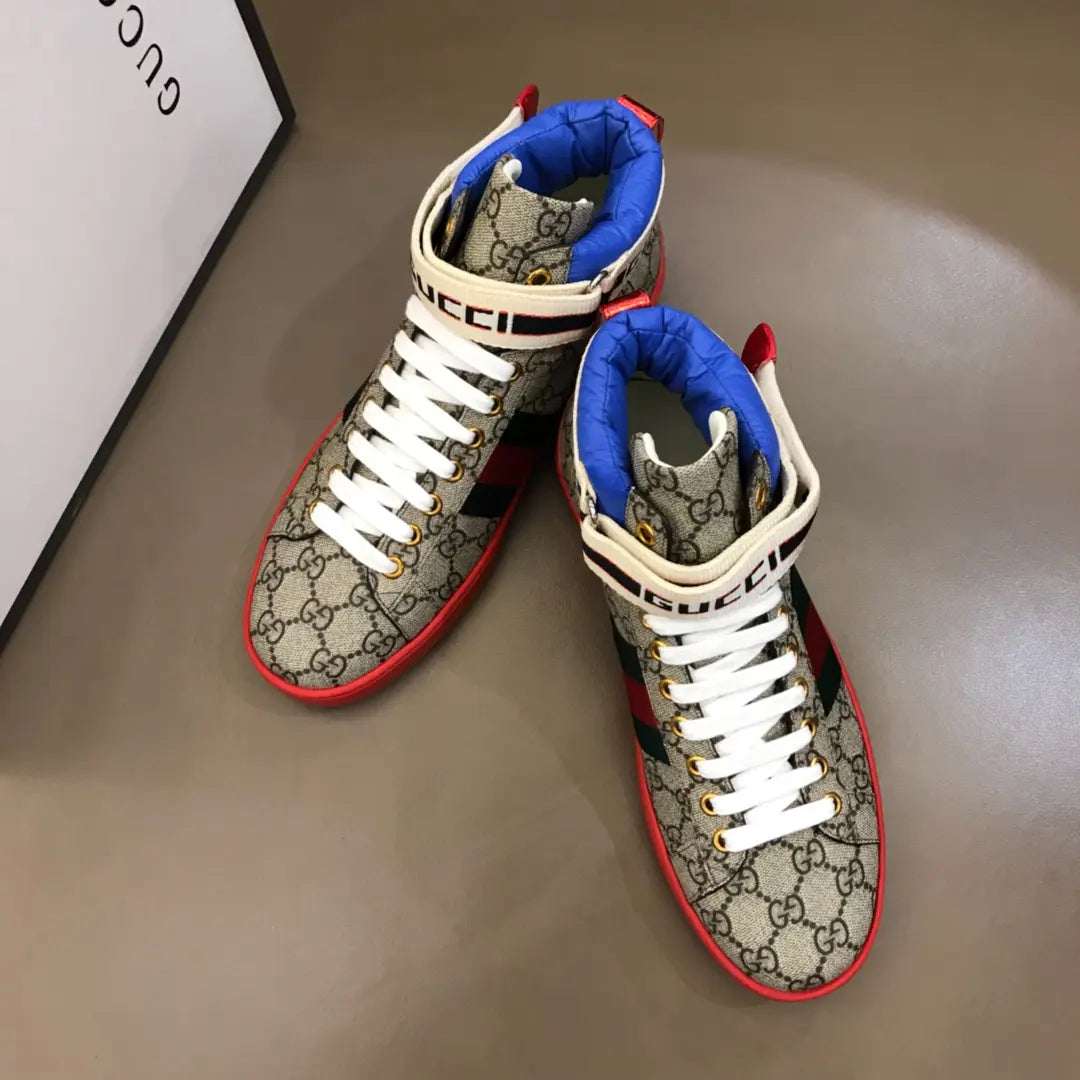 Gucci GG High Beige Red Blue Sneakers
