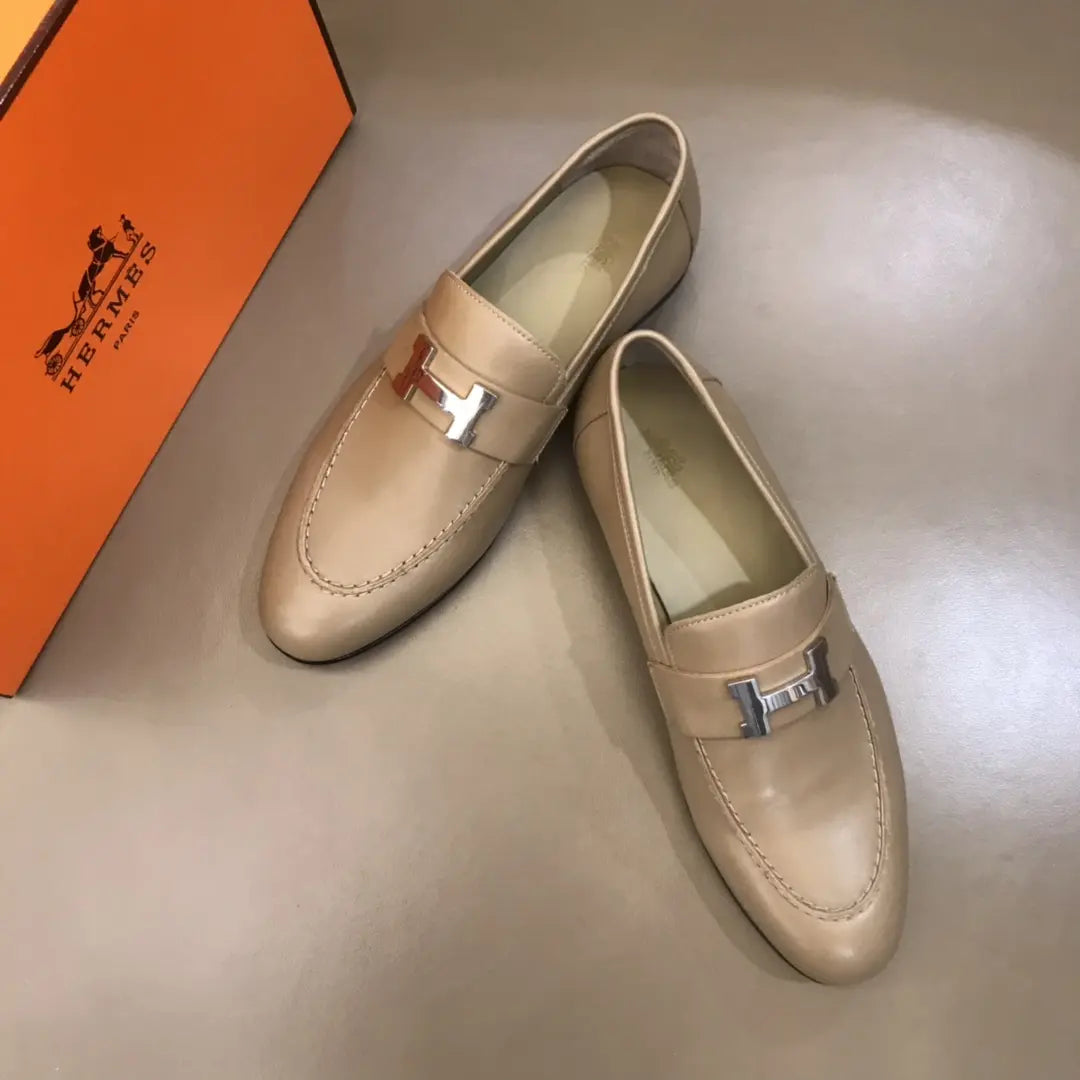 Hermes H Beige Loafers