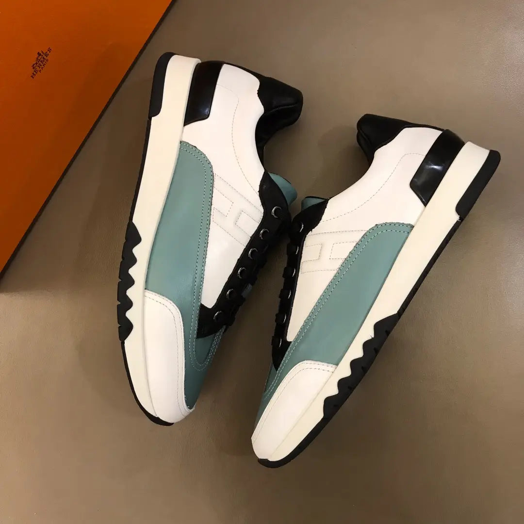 Hermes White Black Mint Green Sneakers