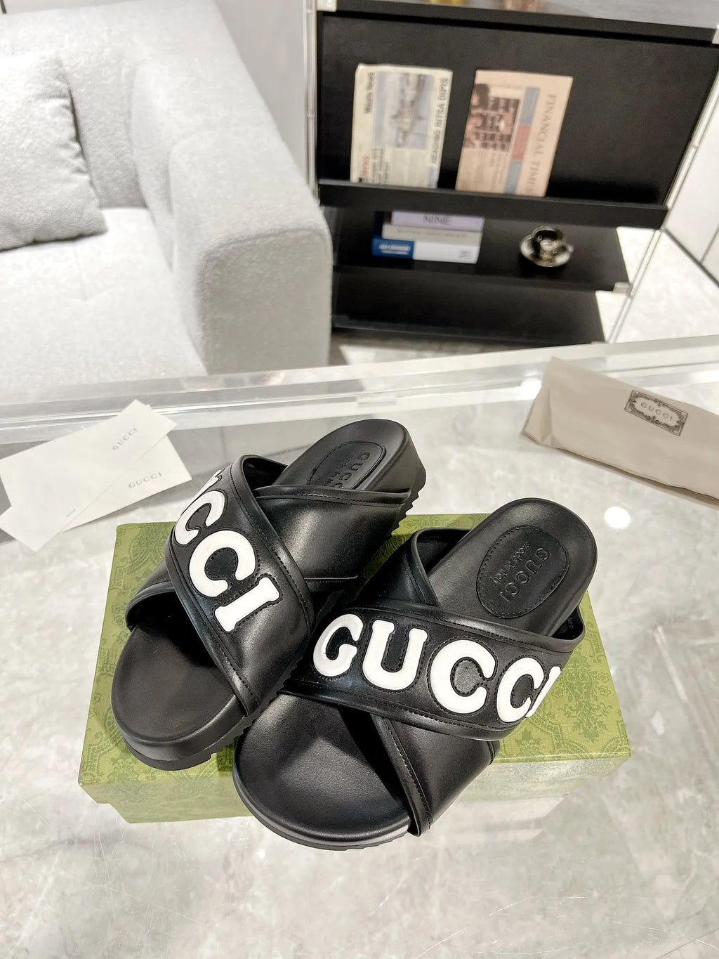 Gucci Logo Black White Slides