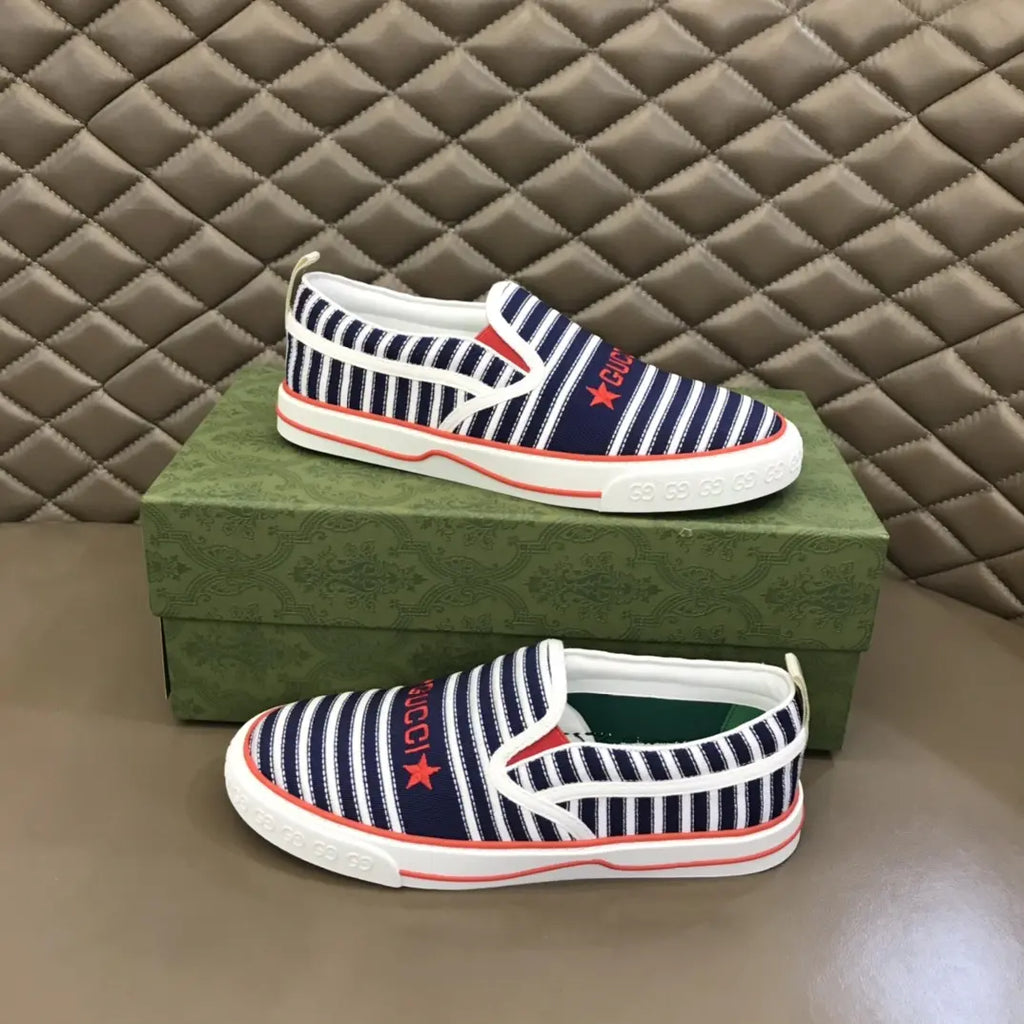 Gucci Striped Blue White Red Slip On Sneakers