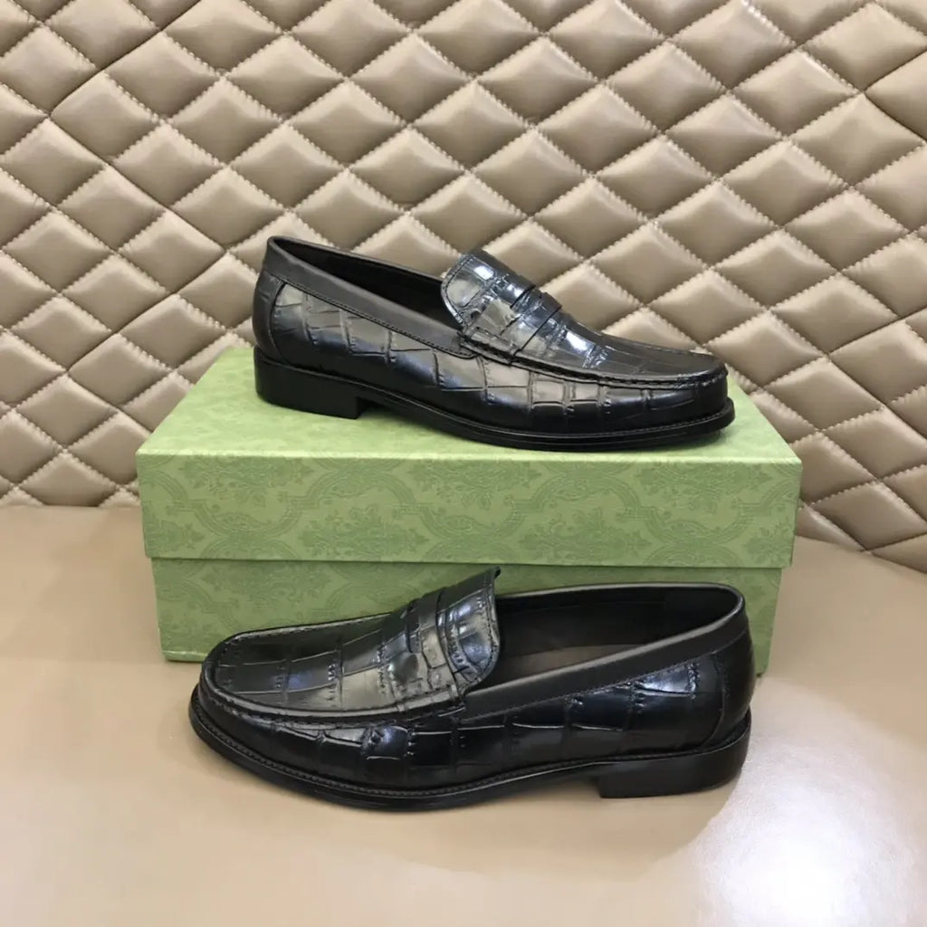 Gucci Crocodile Skin Black Leather Loafers
