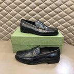 Gucci Crocodile Skin Black Leather Loafers