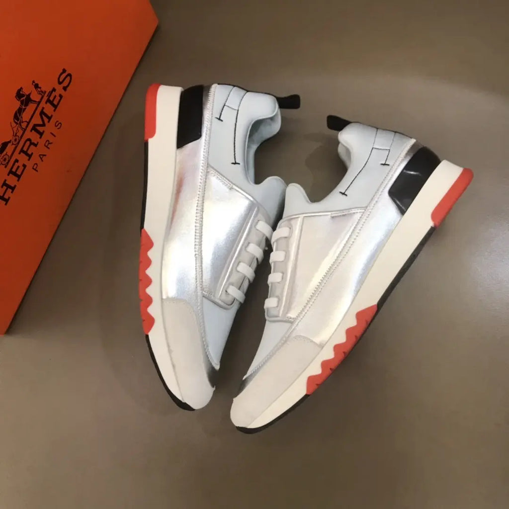 Hermes White Silver Black Red Sneakers