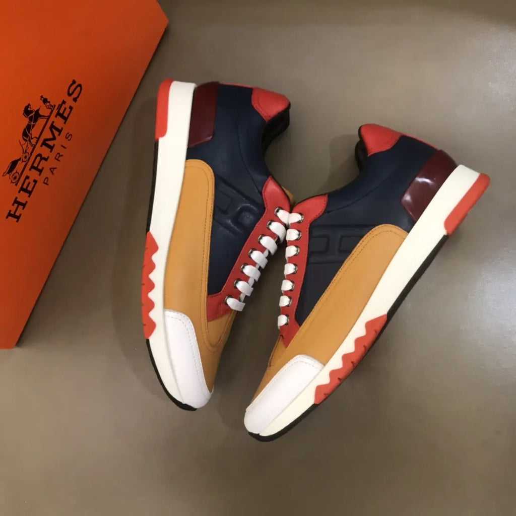 Hermes Tan Navy Red White Sneakers