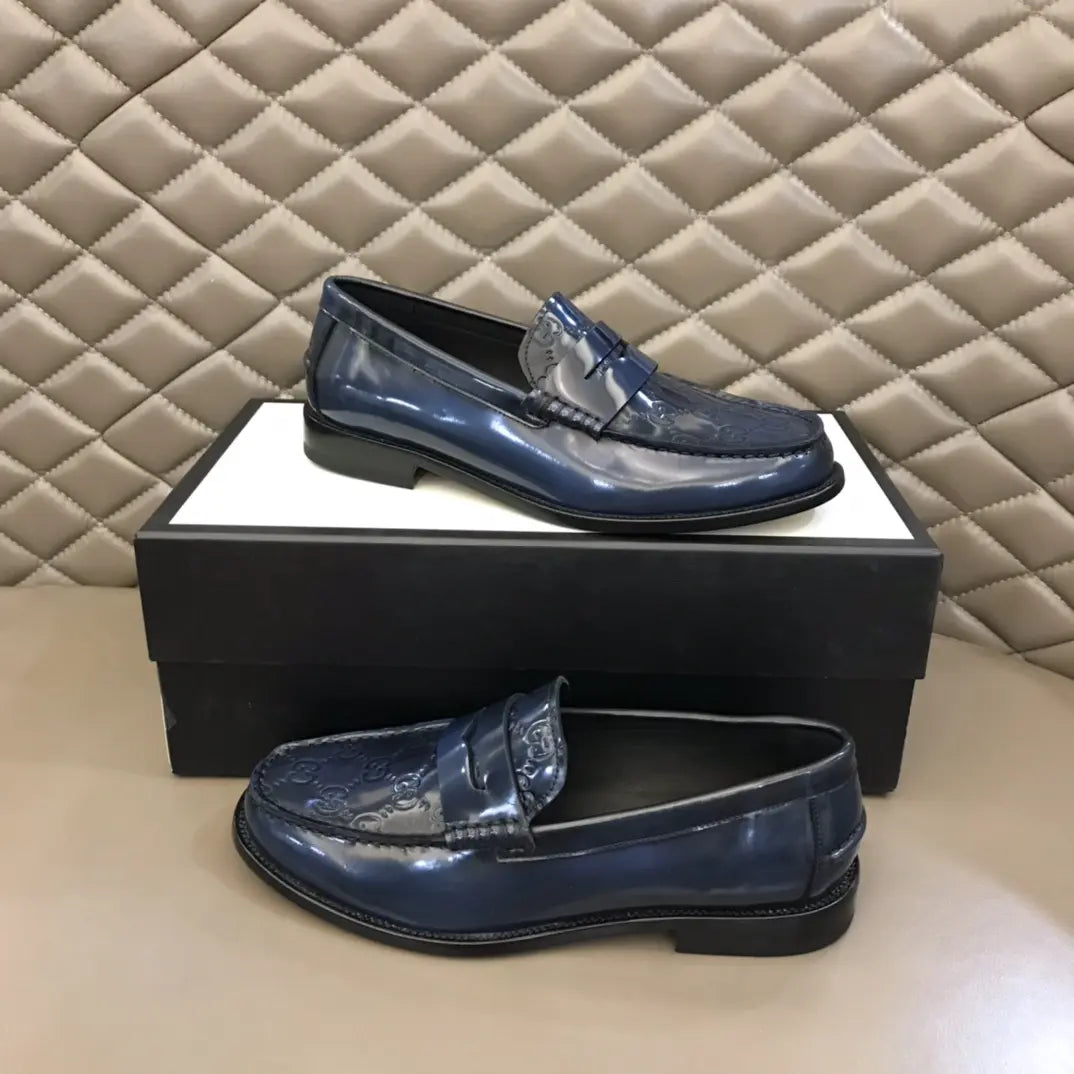 Gucci GG Blue Patent Leather Loafers