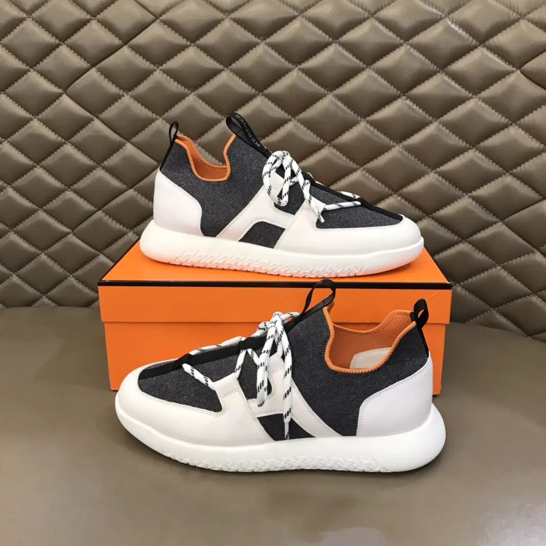 Hermes Paris Black White Orange Sneakers