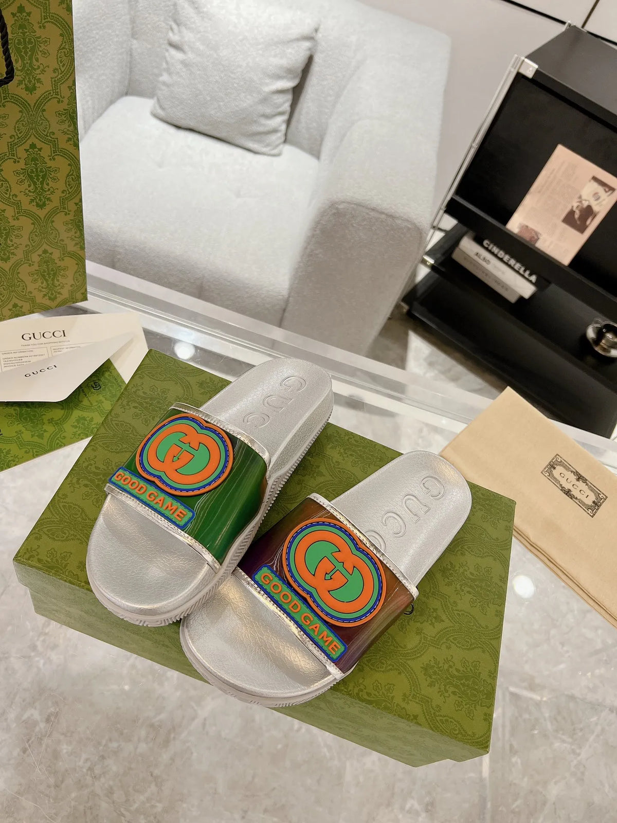 Gucci GG White Green Red Slides