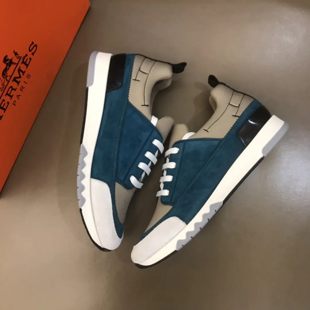 Hermes Paris Blue Beige White Sneakers