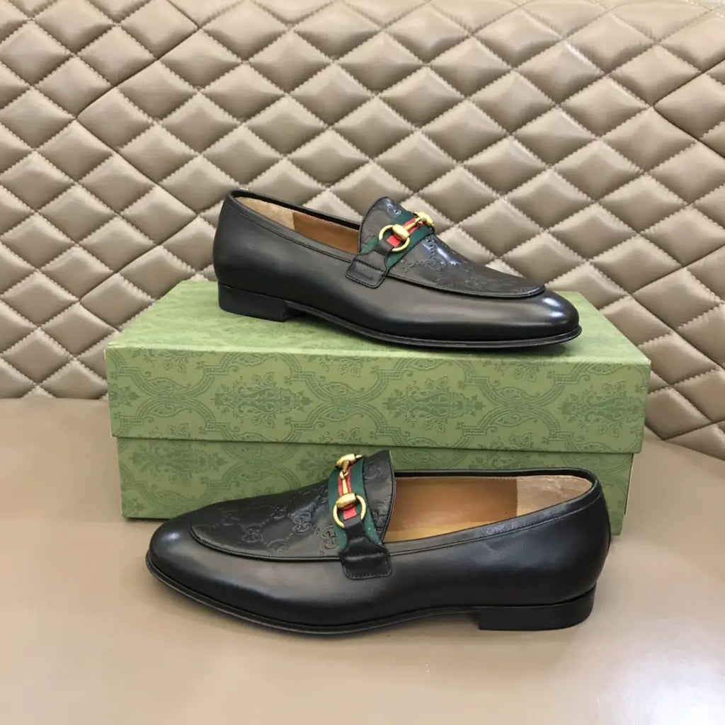 Gucci Horsebit Monogram Black Leather Loafers