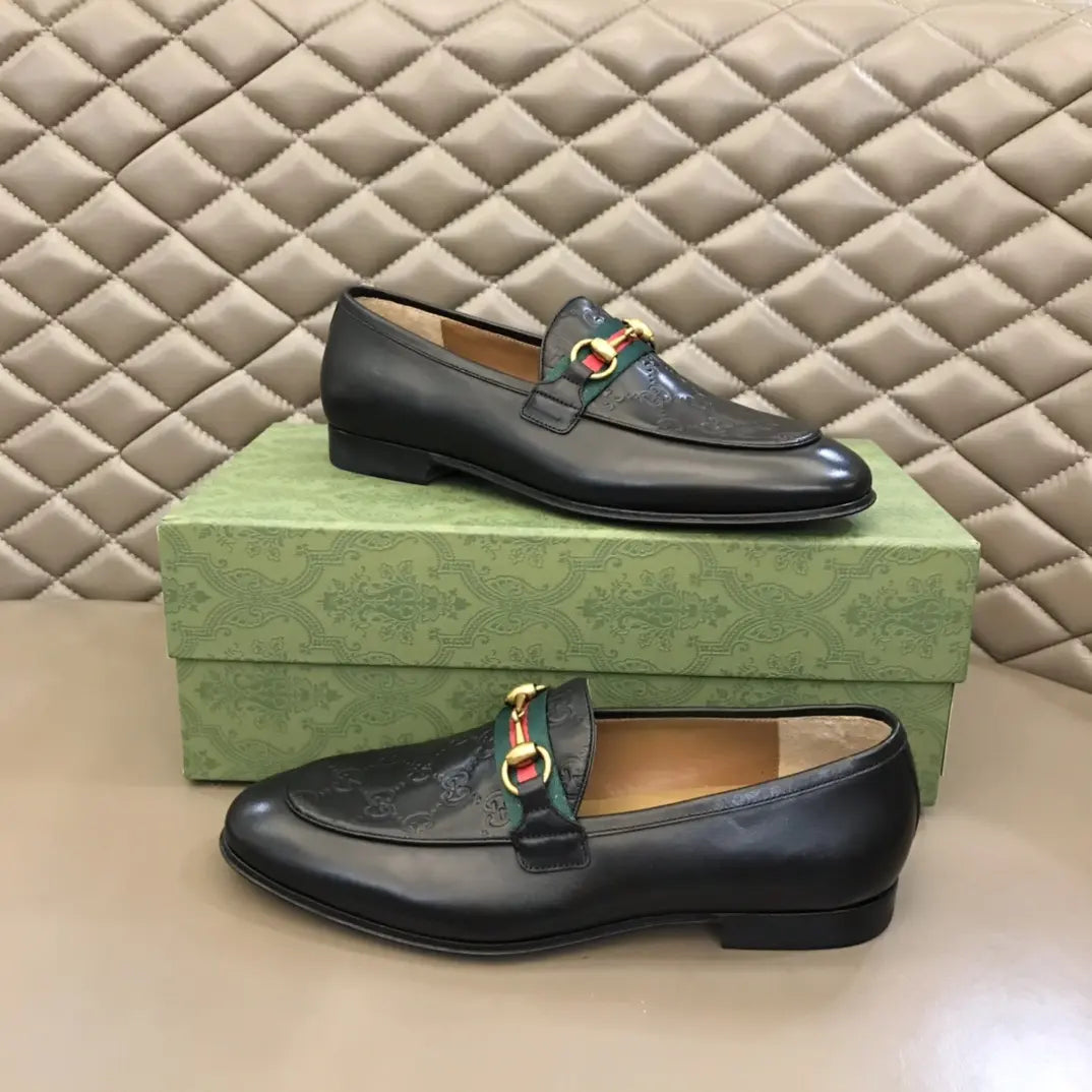 Gucci Horsebit Monogram Black Leather Loafers