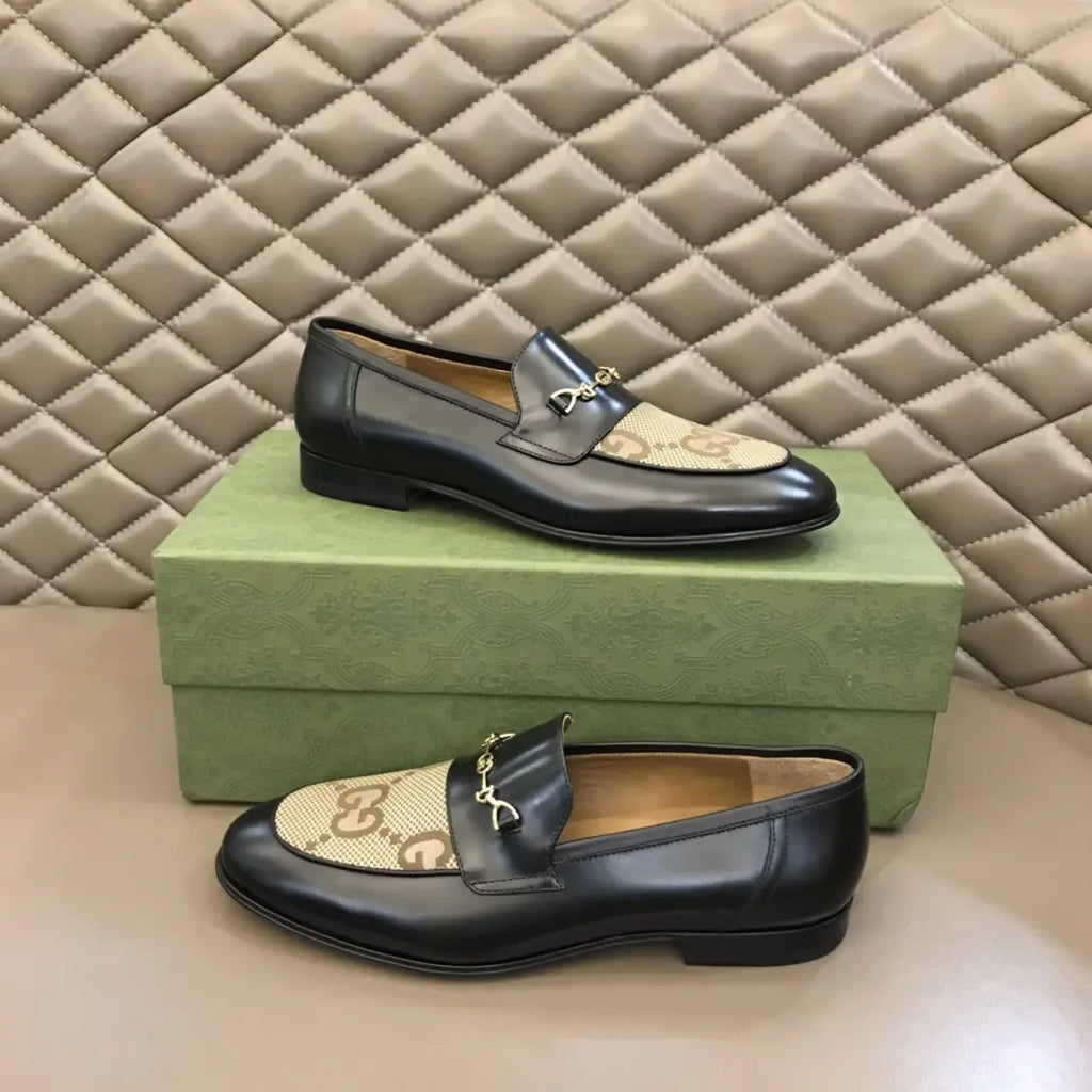 Gucci GG Chain Black Beige Loafers