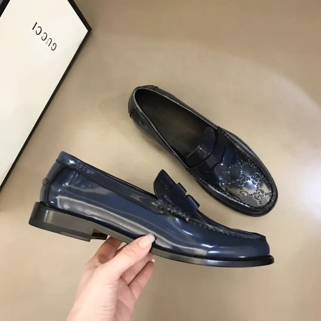 Gucci GG Blue Patent Leather Loafers