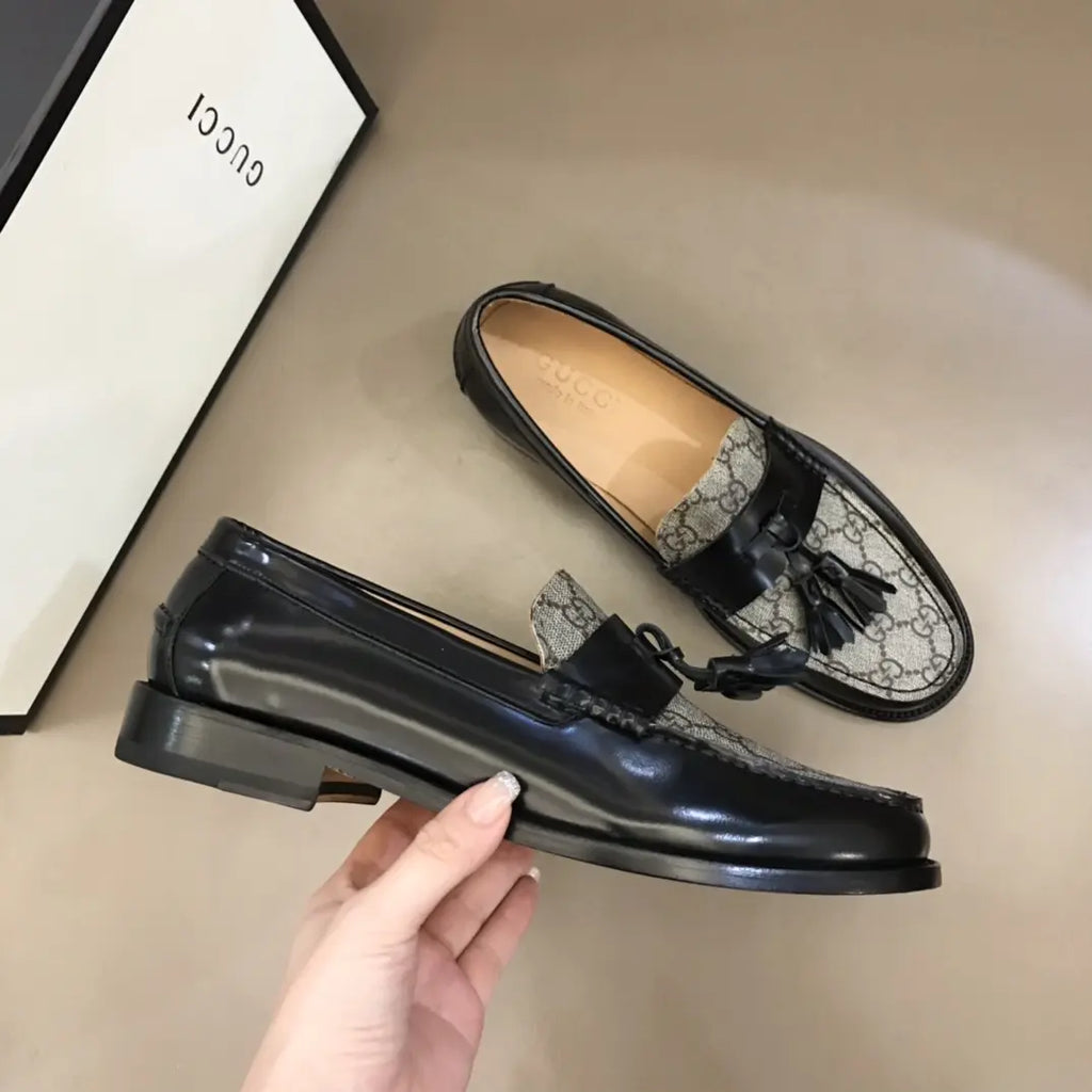 Gucci GG Black Beige Tassel Loafers
