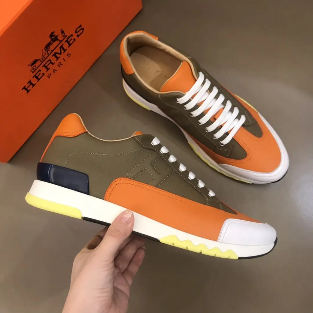 Hermes Olive Green Orange Blue White Sneakers