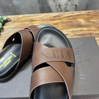 Valentino Garavani Brown Black Slide Sandals