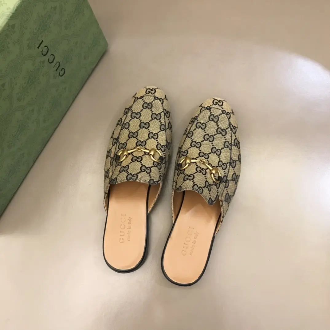 Gucci GG Supreme Beige Brown Mules