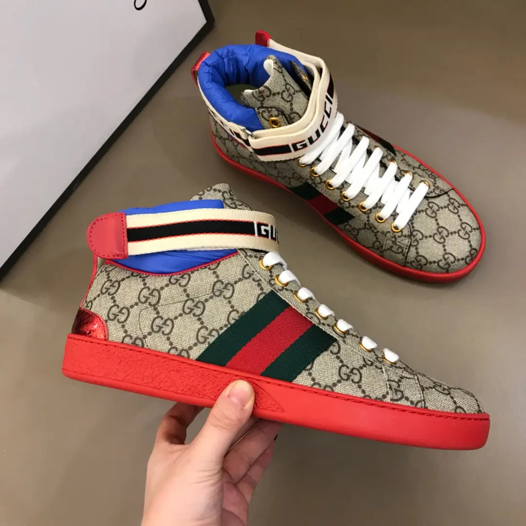 Gucci GG High Beige Red Blue Sneakers