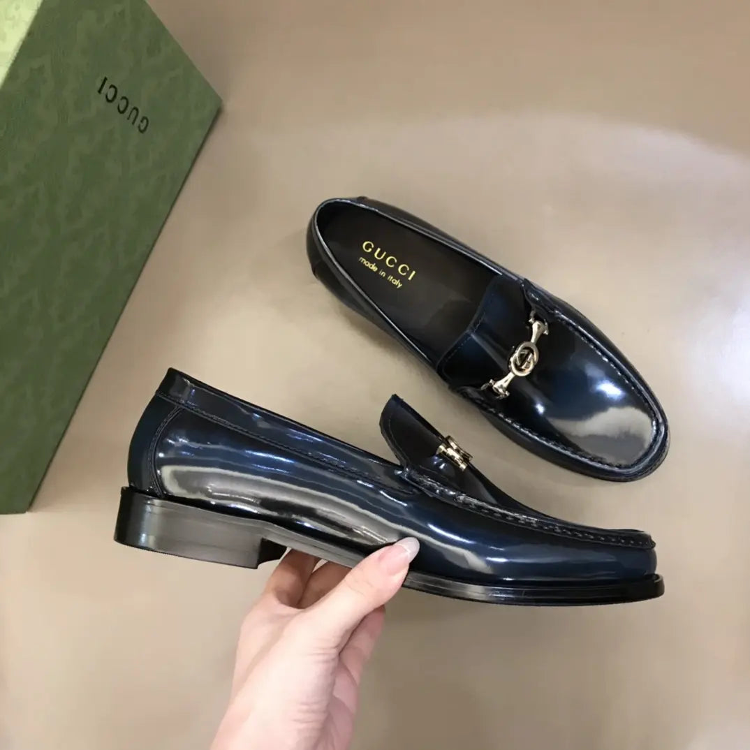 Gucci Horsebit Patent Navy Blue Loafers