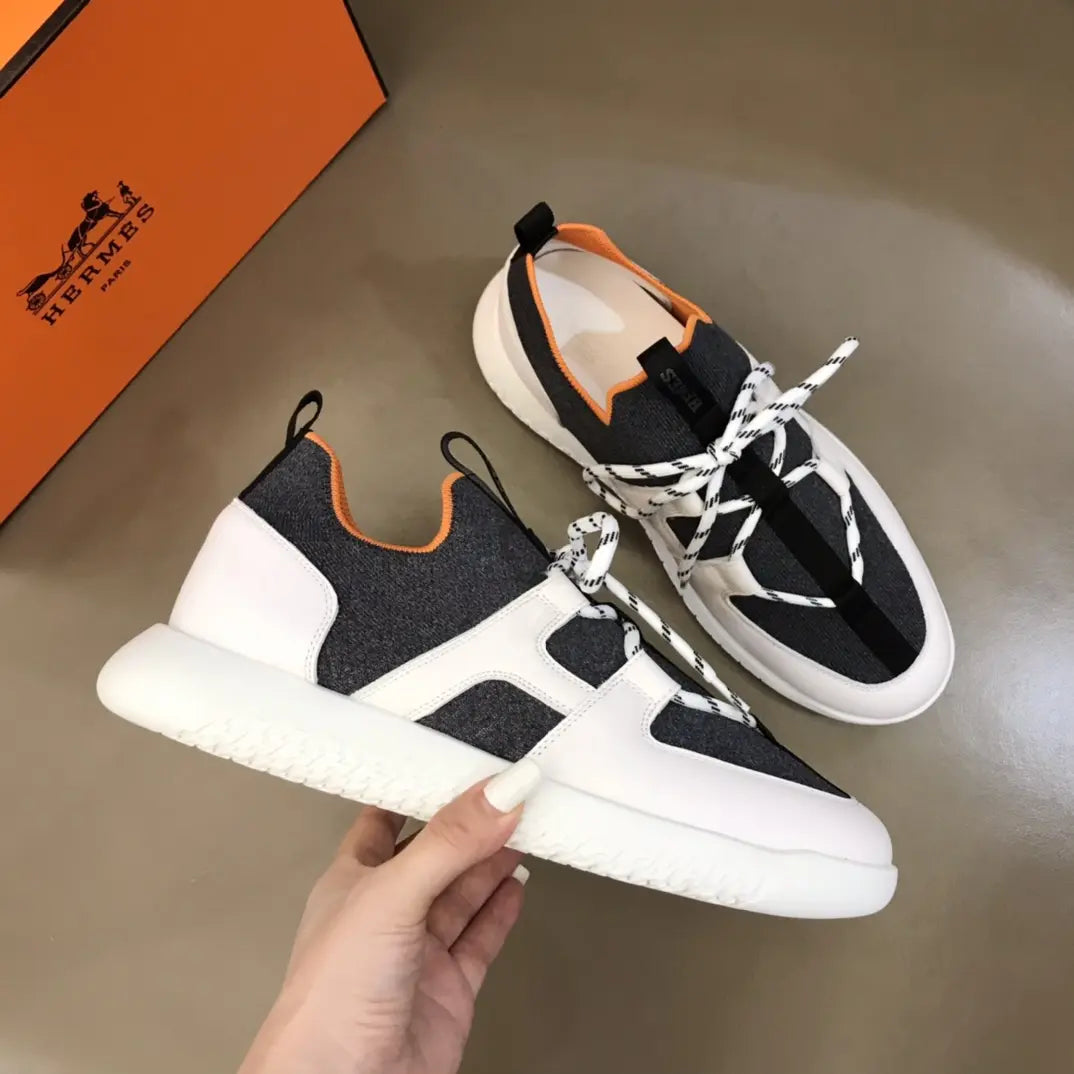 Hermes Paris Black White Orange Sneakers