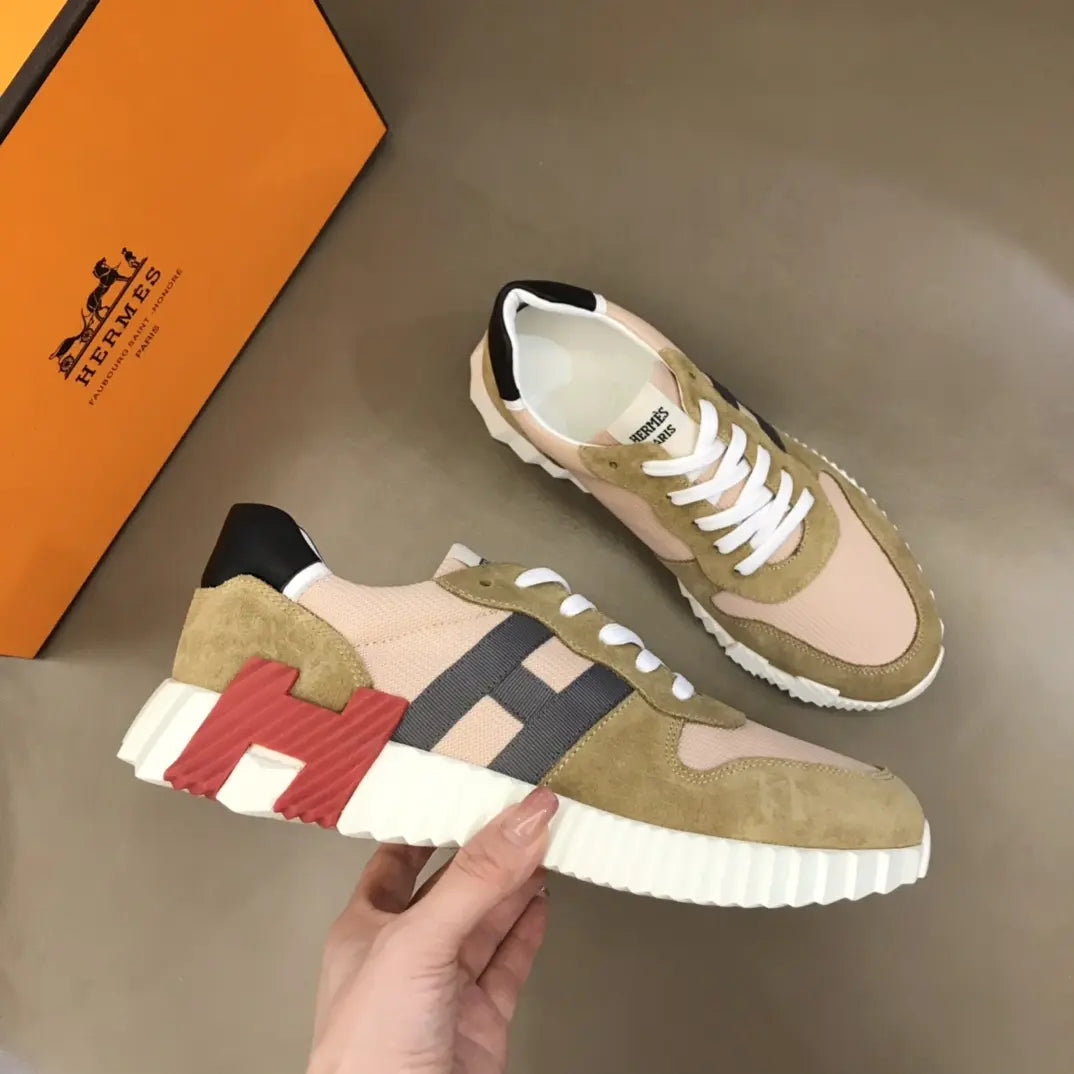 Hermès Pink Beige Black White Sneakers