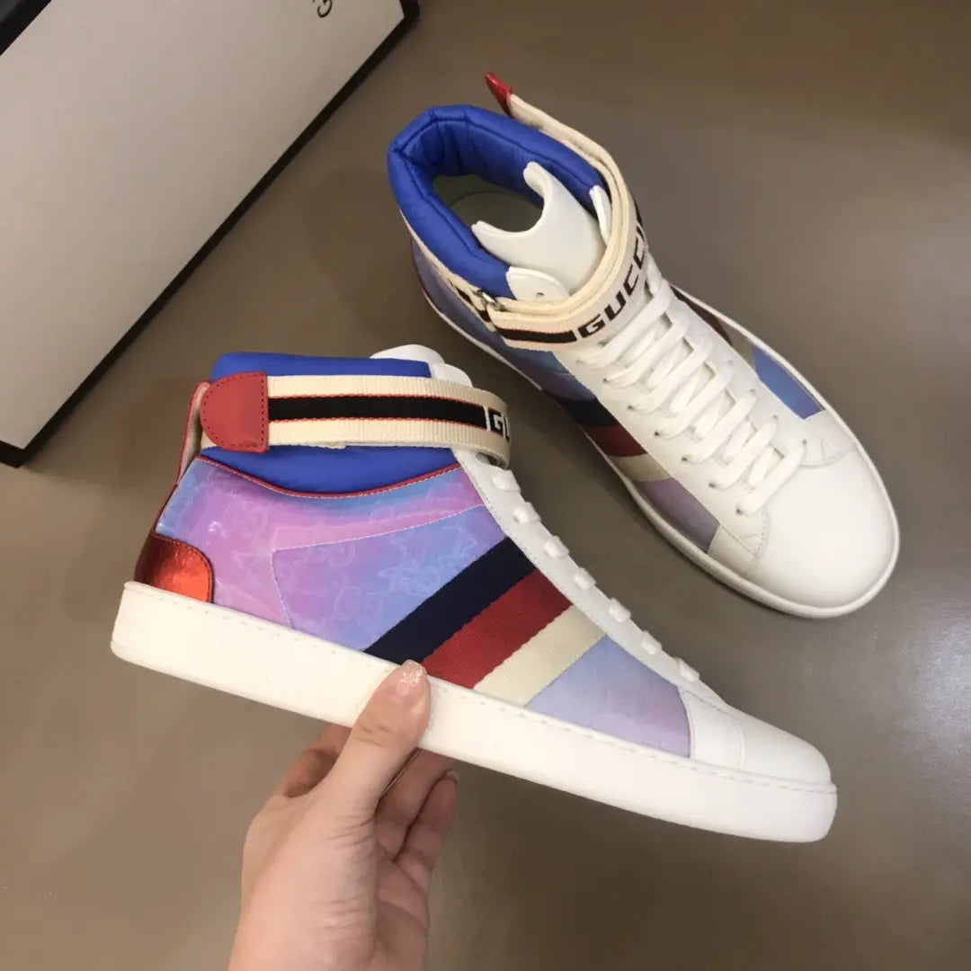Gucci High Top White Blue Red Sneakers