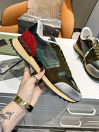 Valentino Rockrunner Green Camo Red Sneakers