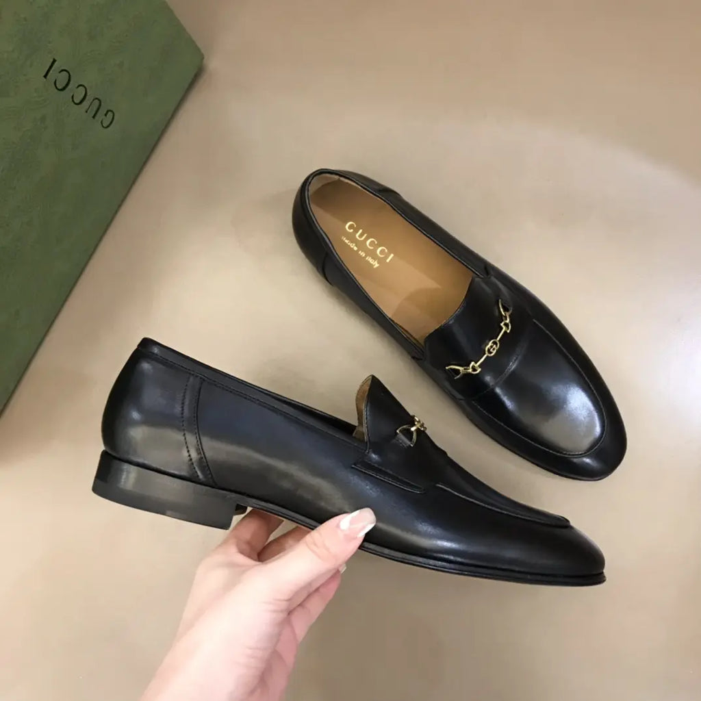 Gucci Horsebit Gold Chain Black Loafers