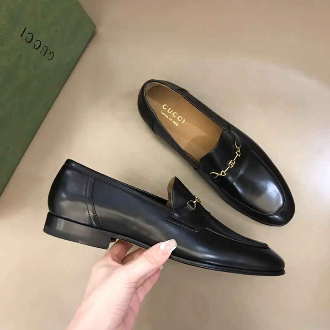 Gucci Horsebit Gold Chain Black Loafers