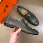 Hermes Paris H Buckle Grey Loafers