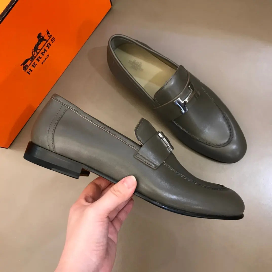 Hermes Paris H Buckle Grey Loafers