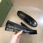 Gucci Crocodile Skin Black Leather Loafers