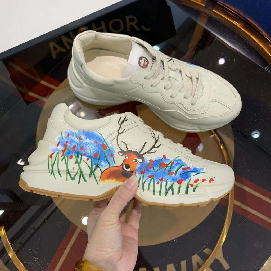 Deer Floral Blue Red White Sneakers