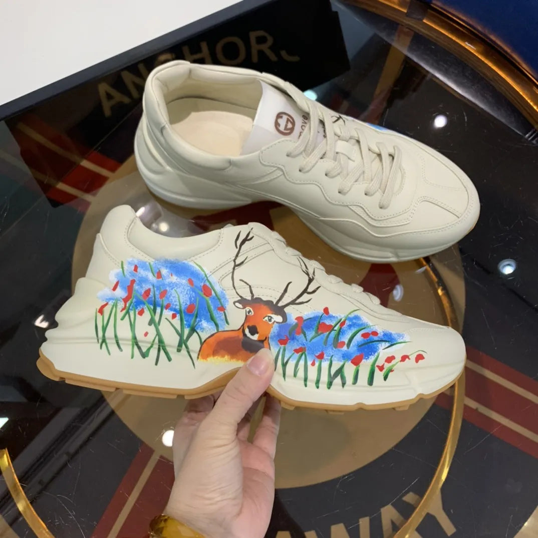 Deer Floral Blue Red White Sneakers
