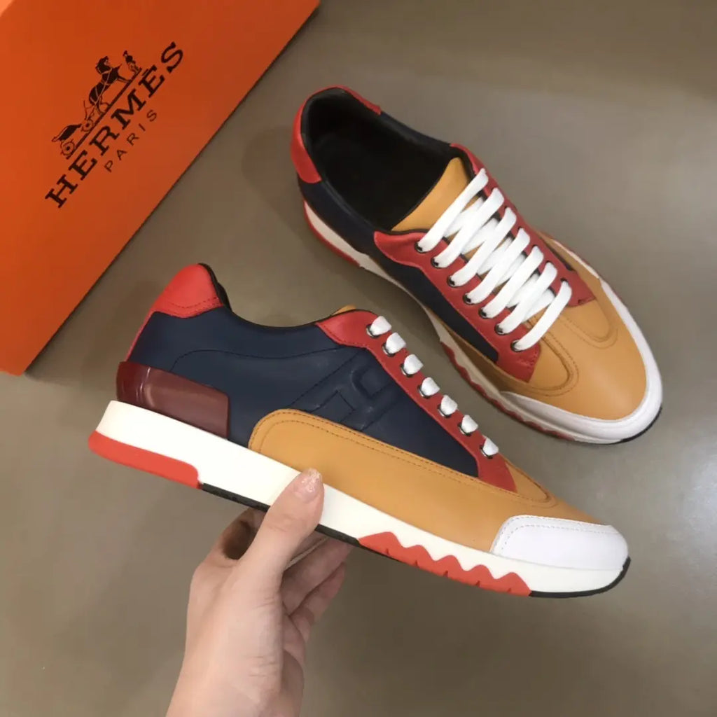 Hermes Tan Navy Red White Sneakers