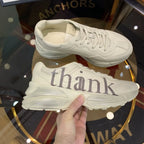 Thank Text White Cream Beige Sneakers