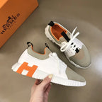 Hermes H White Beige Orange Sneakers