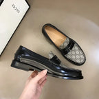 Gucci GG Black Patent Beige Loafers