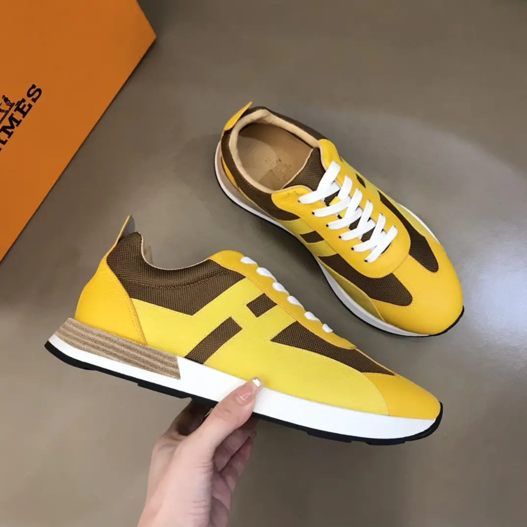 Hermes Yellow Brown Black White Sneakers