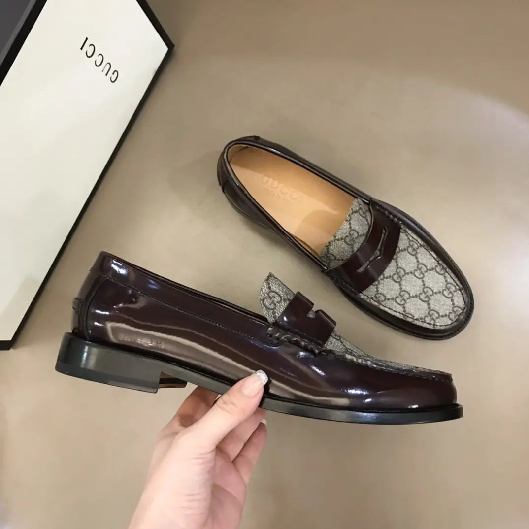 Gucci GG Dark Brown Beige Loafers