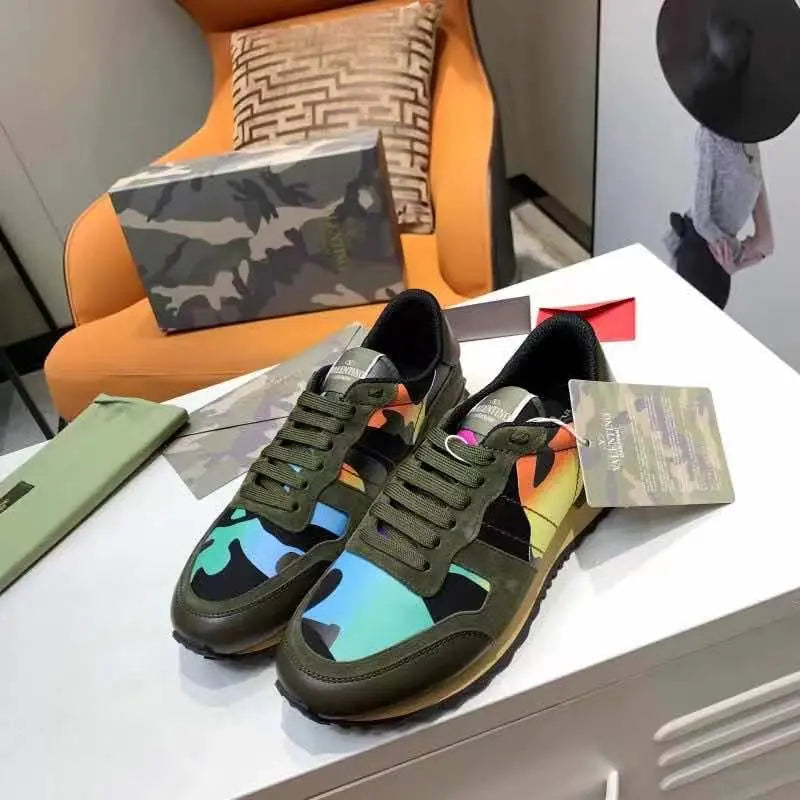 Valentino Rockrunner Camo Green Blue Orange Sneakers