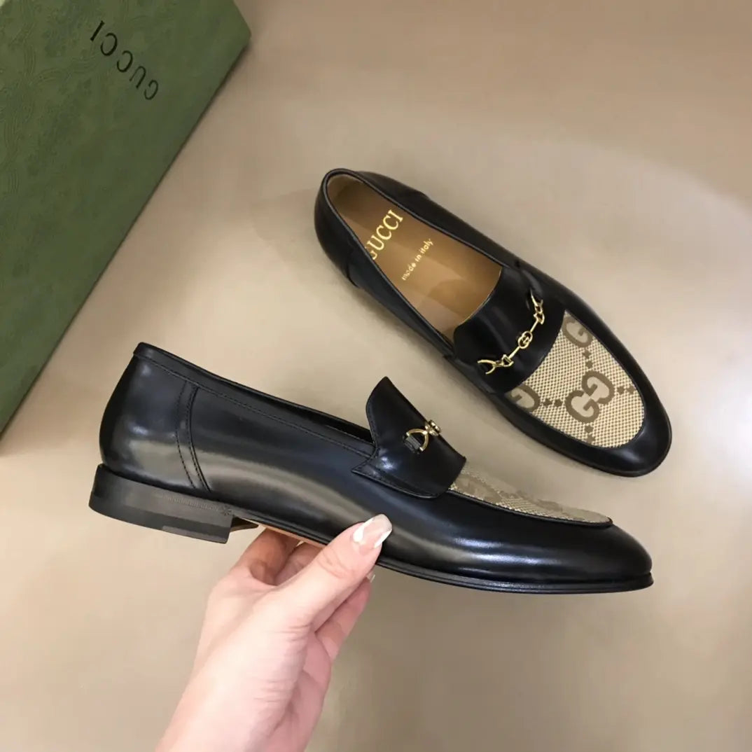 Gucci GG Chain Black Beige Loafers