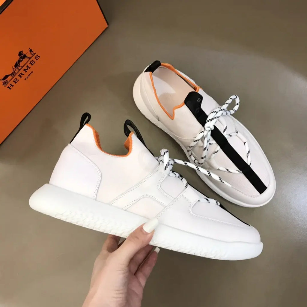 Hermes White Black Orange Sneakers