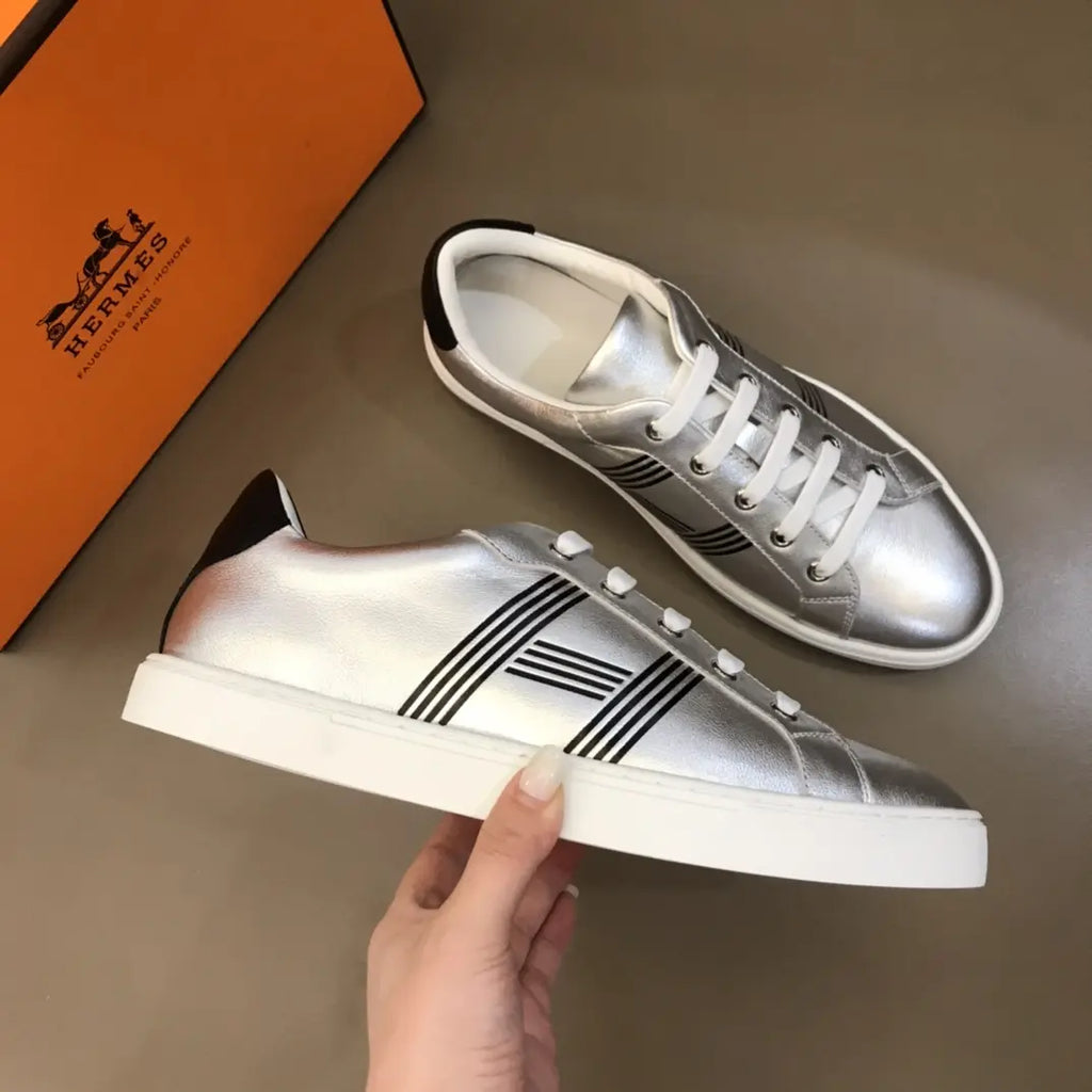 Hermes Silver Black Low Top Sneakers