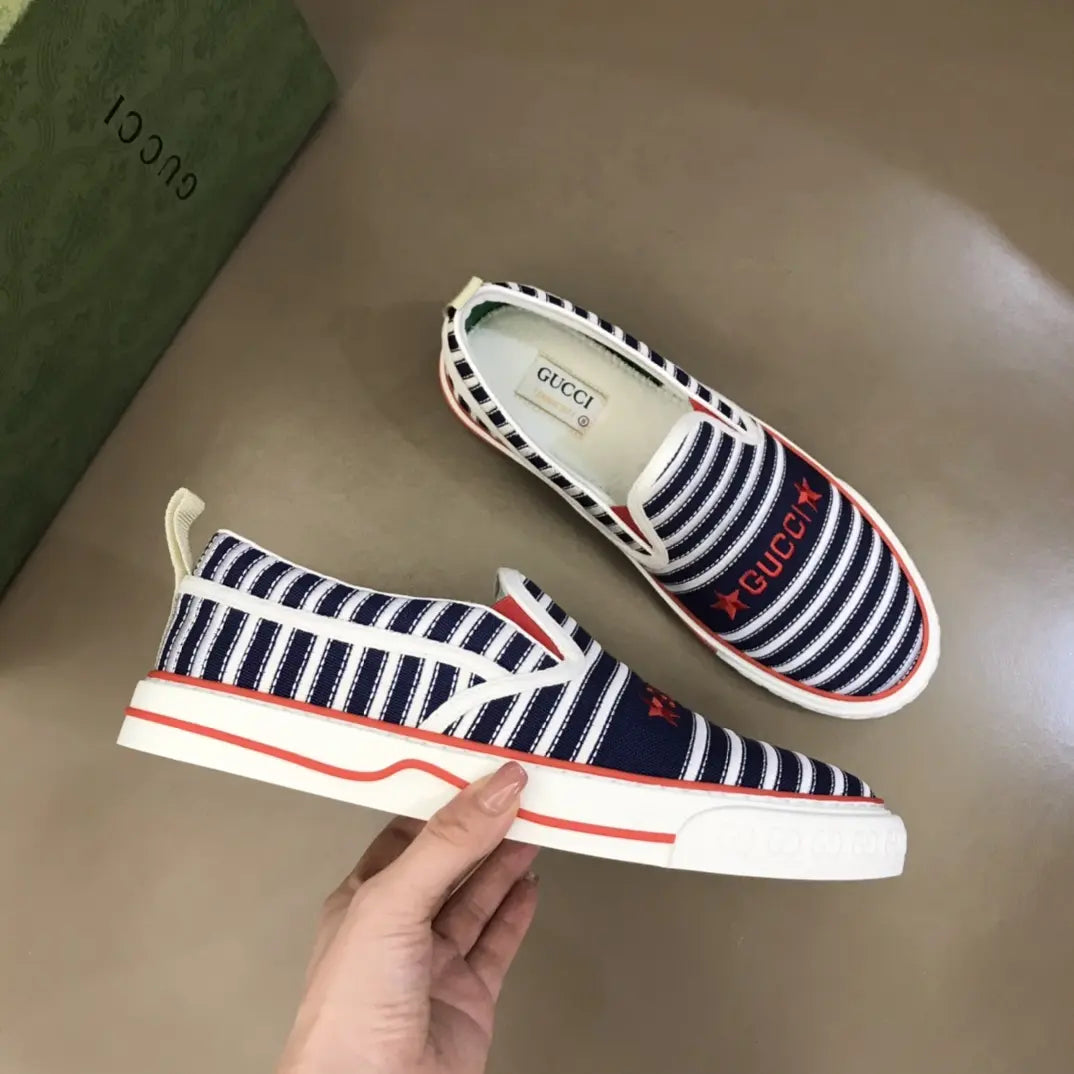 Gucci Striped Blue White Red Slip On Sneakers