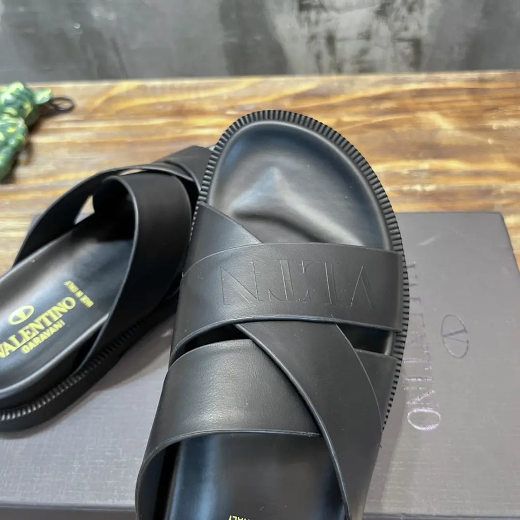 Valentino Garavani Black Cross Strap Sandals