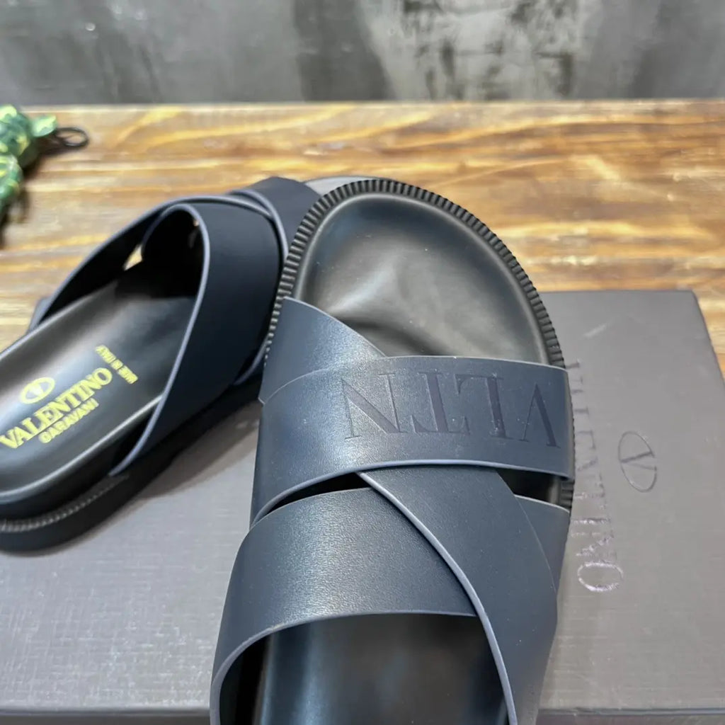 Valentino Garavani Navy Blue Cross Slides