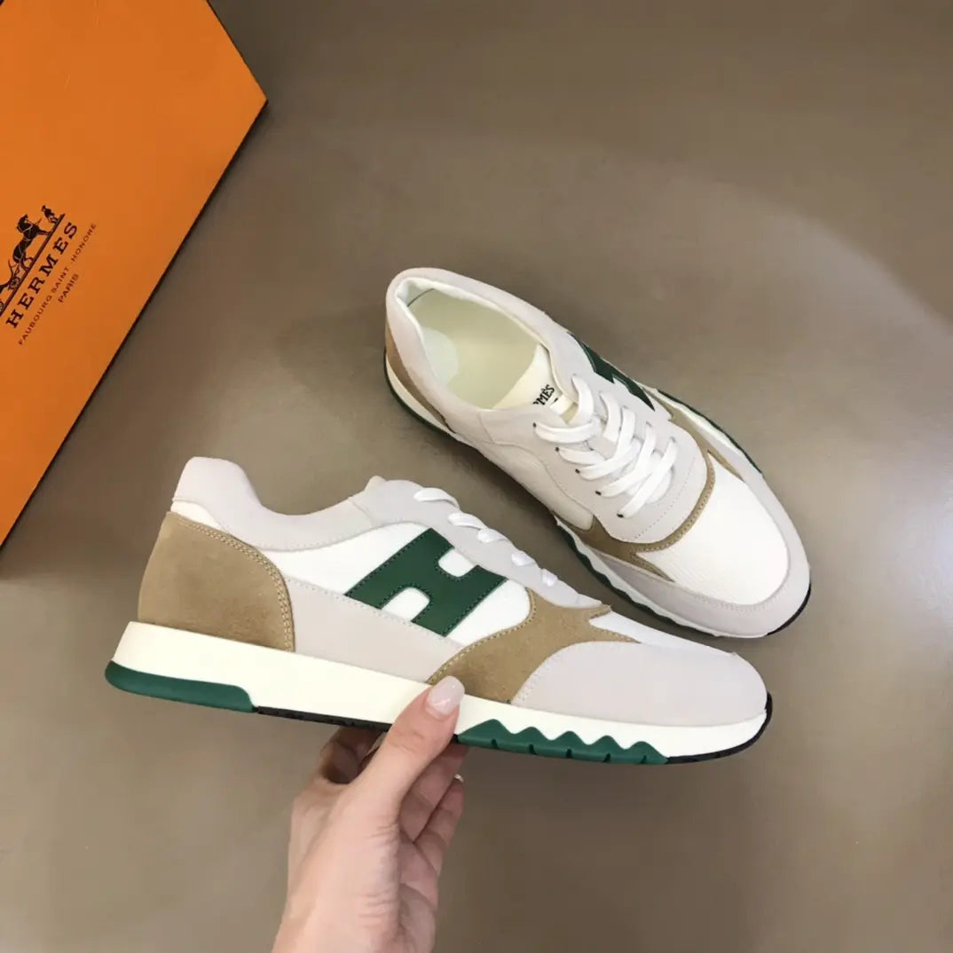 Hermes Paris White Green Beige Sneakers